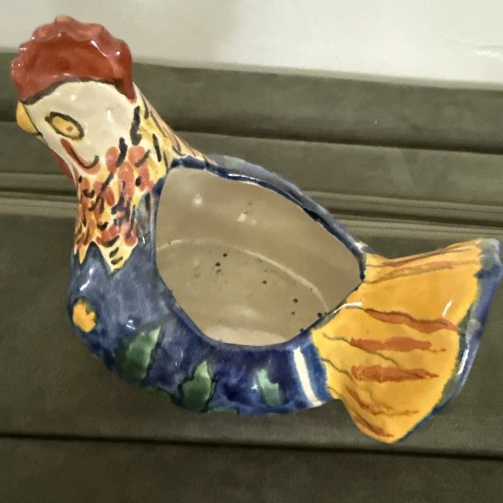 Terracotta Pottery Chicken Planter Mexican Folk Art Signed Mexico Amora - Picture 3 of 9